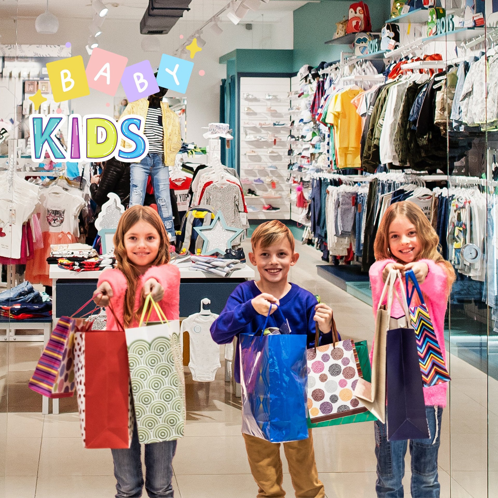 Kids with shopping bags