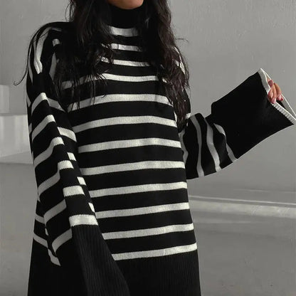 Loose Striped Turtleneck Sweater