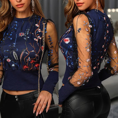 Embroidered Floral Long Sleeve Blouse