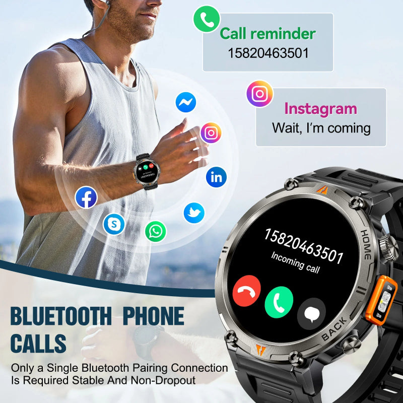 NextWrist™ Smartwatch with call reminder and social media notifications on a blurred outdoor background