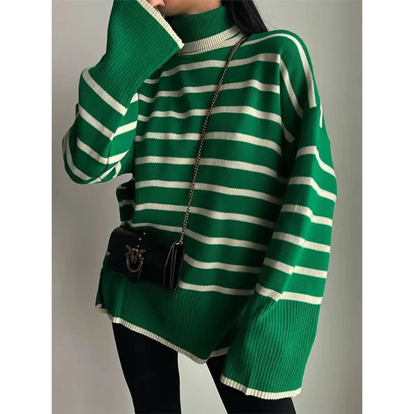 Loose Striped Turtleneck Sweater