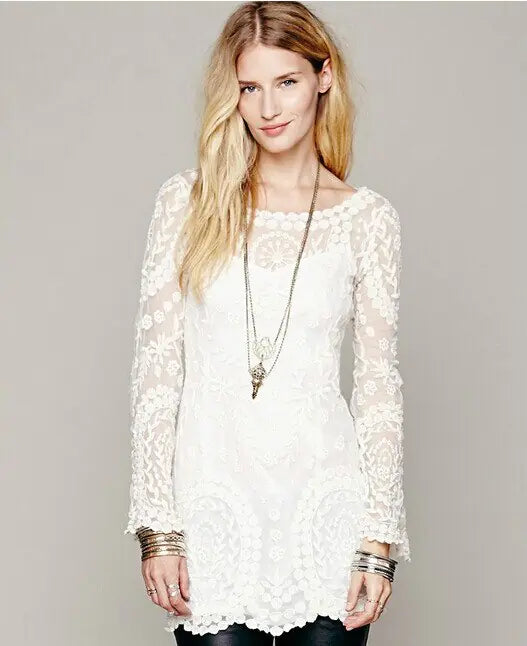 Flower Pattern Long Sleeve Beach Dress