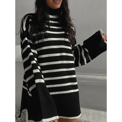 Loose Striped Turtleneck Sweater