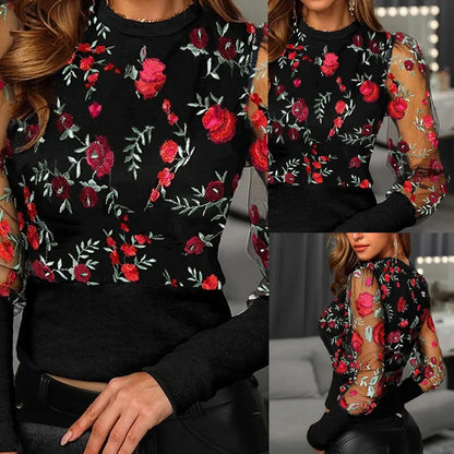 Embroidered Floral Long Sleeve Blouse